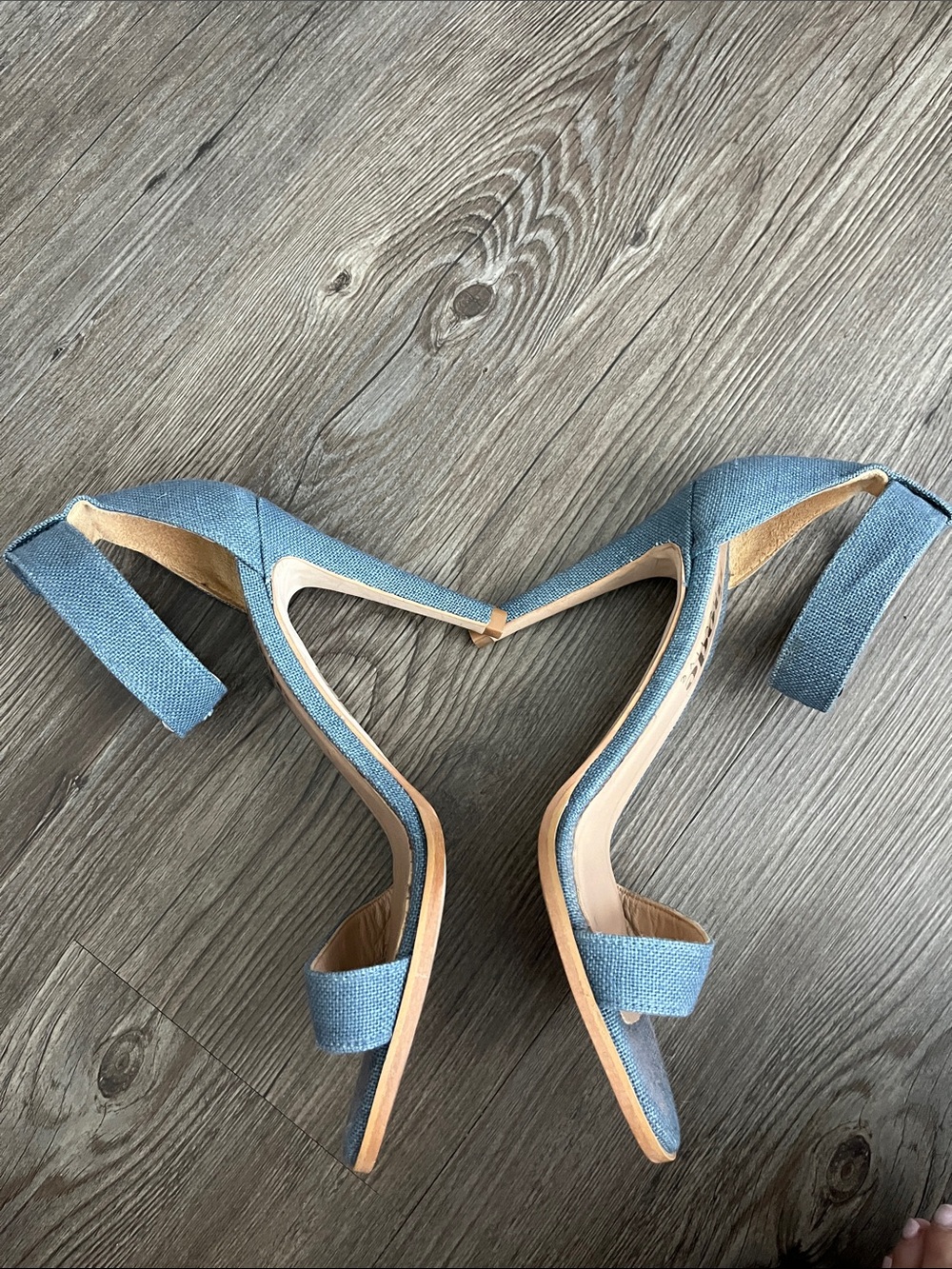 THE MODE COLLECTIVE Denim-Linen Ankle-Strap Heel Sandals